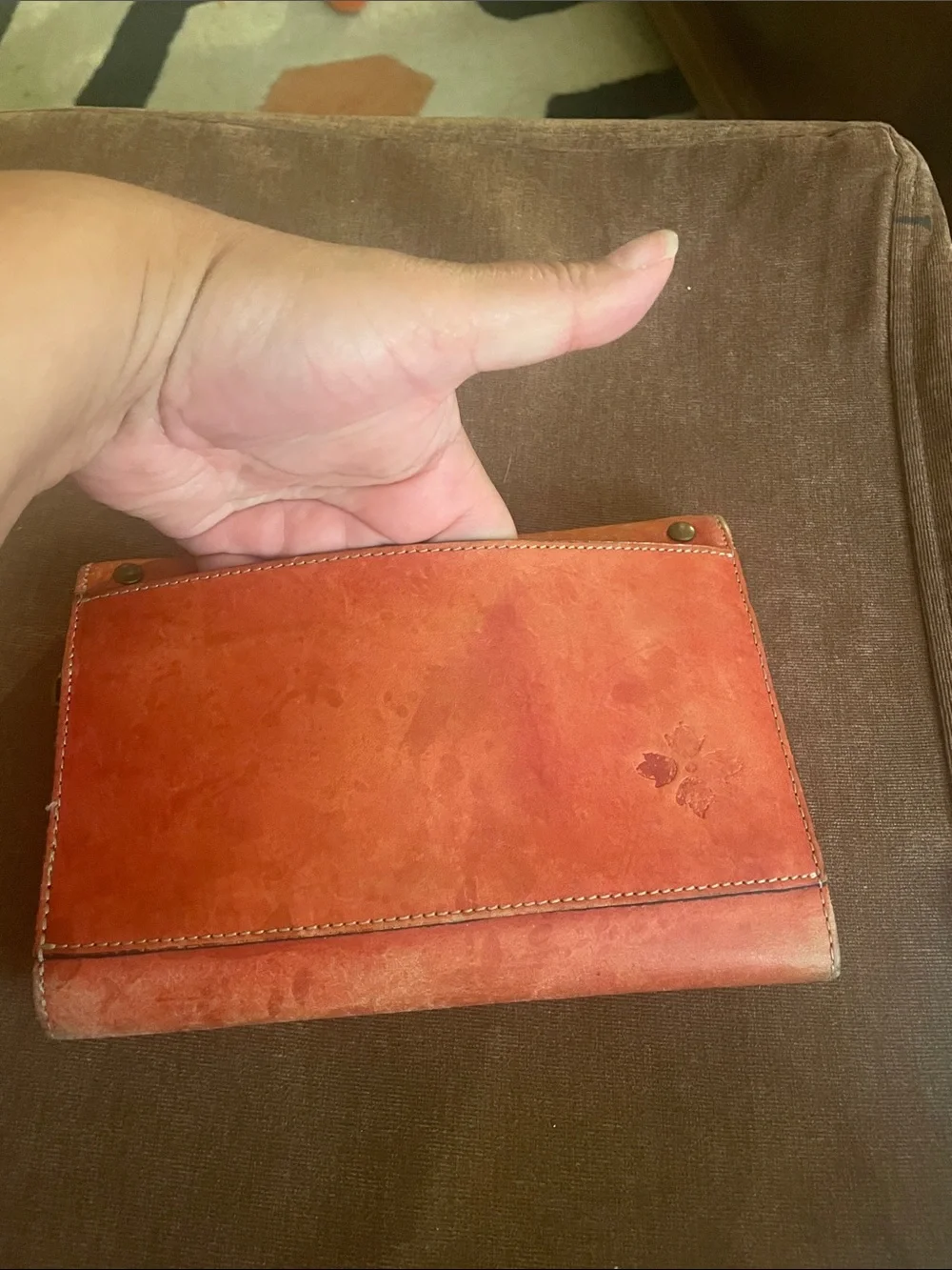 Patricia Nash Weathered Studded Leather Wallet/Clutch in Distressed Burnt Orange